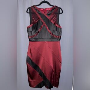 Red and Black Asymmetrical Sheath Cocktail Dress